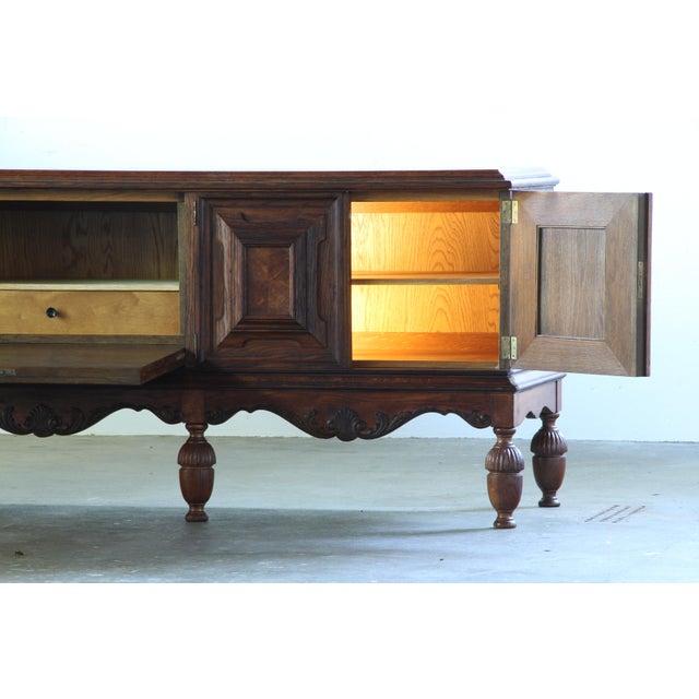1950s Large Vintage Brutalist Danish Dark Stained Oak Sideboard, 1940s For Sale - Image 5 of 18