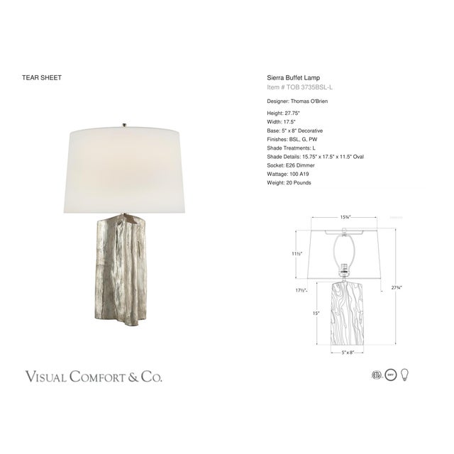 Thomas O'Brien by Visual Comfort Signature Sierra Buffet Lamp in Burnished Silver Leaf with Linen Shade Designer: Thomas...