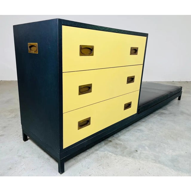 1960s Renzo Rutili Style Yellow and Black Campaign Chest of Drawers With Low Bench For Sale - Image 5 of 10