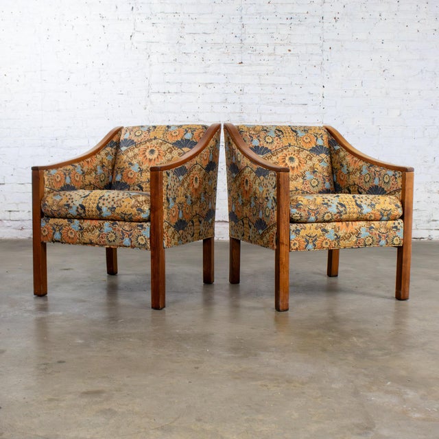 Mid-Century Modern Mid-20th Century Mid Century Modern Pair Chairs With Oak Frames and Floral Fabric For Sale - Image 3 of 18