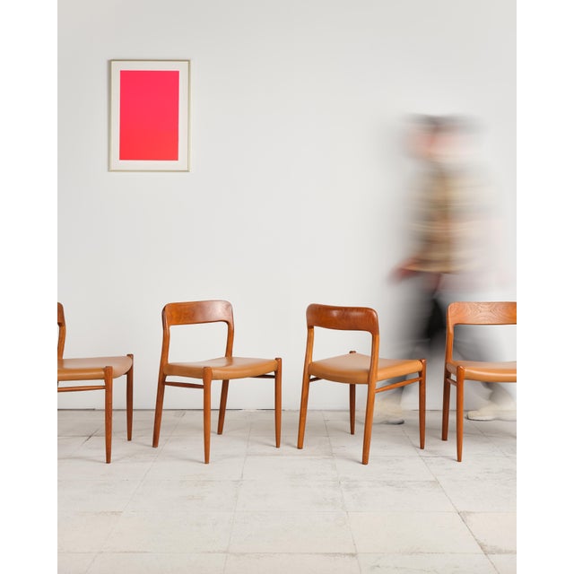 Mid-Century Danish Model 75 Dining Chairs in Teak by Niels Møller for J.L. Møllers, 1950s, Set of 4 For Sale - Image 6 of 17