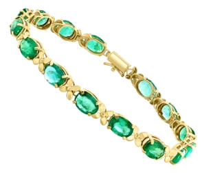 23 Carat Natural Emerald Cocktail Tennis Bracelet 14 Karat Yellow Gold
