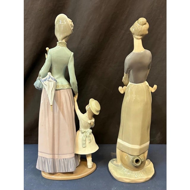 Ceramic Late 20th Century Lladro Duo: Mother & Child (#4575), Lady with Umbrella & Girl (#1353) - A Pair For Sale - Image 7 of 11