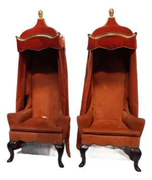 Late 20th Century Pair of Tall Baldachin Wingback King Chairs