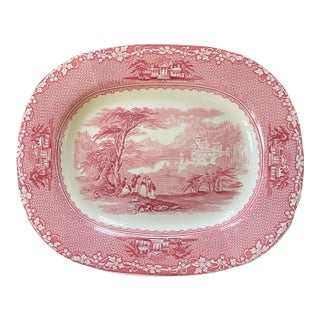 Vintage Pink and White English Jenny Lind Platter For Sale