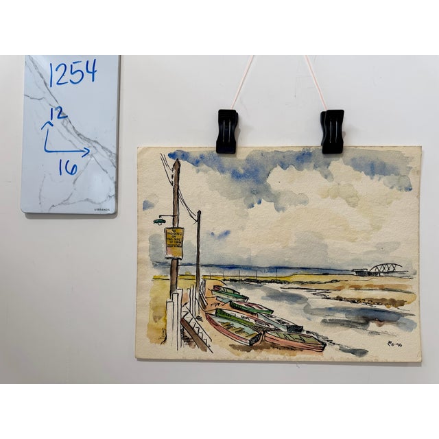 Henry Emil Salloch Original Watercolor on Paper Coastal Harbor, 1946 For Sale In Atlanta - Image 6 of 6