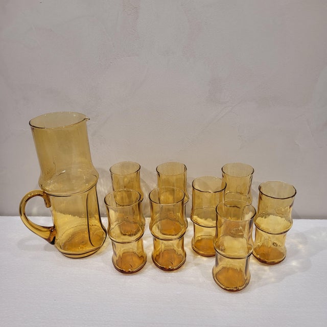 1960s Mid-Century Pitcher and Glasses in Pressed Crystal, 1960, Italy, Set of 9 For Sale - Image 5 of 15