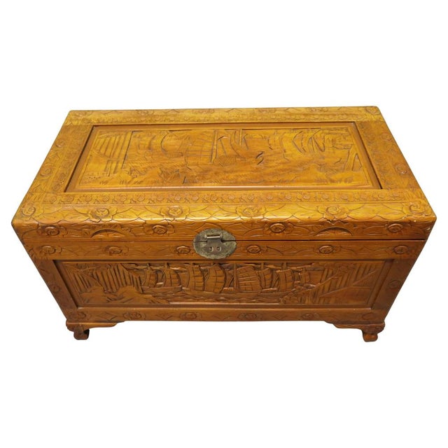 Large Honey-Coloured Carved Chest, 1920 For Sale - Image 6 of 6