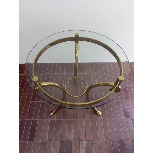 Labarge Hollywood Regency Brass Swan & Glass Accent Table For Sale - Image 4 of 12