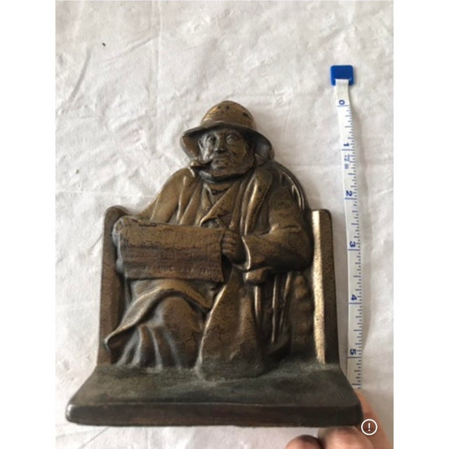 1920s Vintage 1928 Connecticut Foundry Cape Cod Fisherman Cast Iron Bookends – Bronze Finish Nautical Library Decor Pair With Original Matthews Foundry Box For Sale - Image 5 of 6