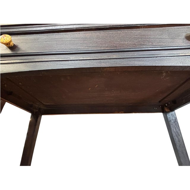 Slate Gray Vintage Distressed Writing Table With Single Drawer & Ceramic Knobs For Sale - Image 8 of 11