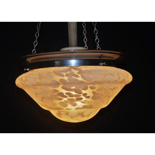 Art Deco French Opaline Glass, Chrome and Alabaster Plafonnier, 1940s For Sale - Image 4 of 16