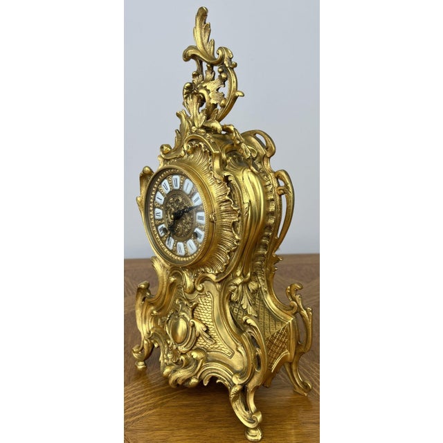 Vintage Rococo Mantel Clock in Brass For Sale - Image 6 of 14