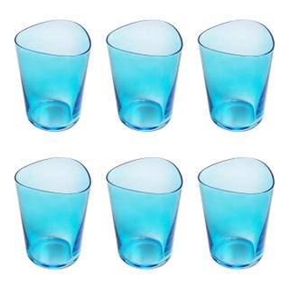 Summer Kampari 6-Piece Set Glass Tumblers, Aqua Blue For Sale