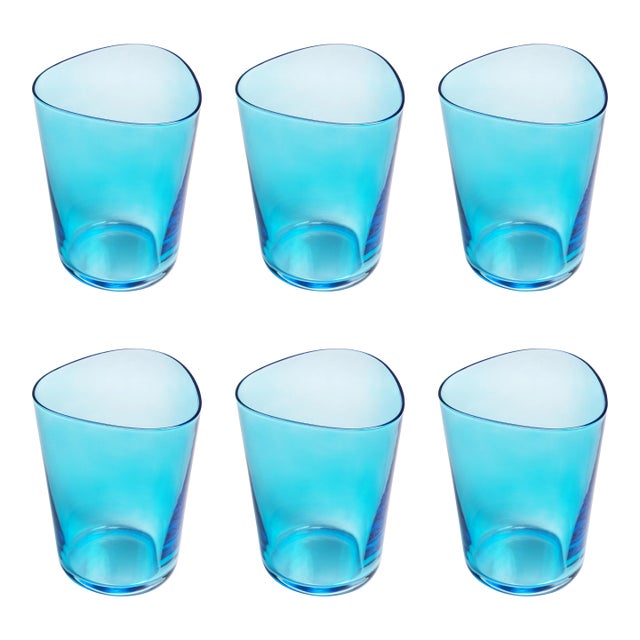 Summer Kampari 6-Piece Set Glass Tumblers, Aqua Blue For Sale