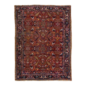1920s Antique Persian Heriz Red Handmade Wool Rug Allover Motif