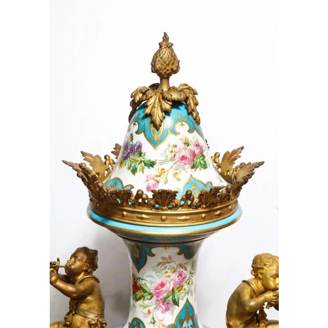 Mid 19th Century Mid 19th Century Palatial French Ormolu-Mounted Sevres Porcelain Hand-Painted Vase and Cover For Sale - Image 5 of 18