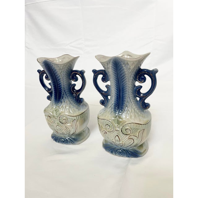 Rococo Vintage Brazilian Iridescent Ceramic Vases - A Pair For Sale - Image 3 of 9