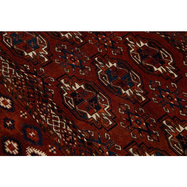 Navy Blue 3 X 5 Antique Persian Turkmen Wool Rug in Rust Color With Allover Gul Pattern For Sale - Image 8 of 8