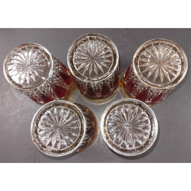 Ruby Red Antique Eapg Imperial Glass Bohemian Style Ruby Stain Wide Gold Trim Pitcher & 5 Tumblers Bar Set For Sale - Image 8 of 11