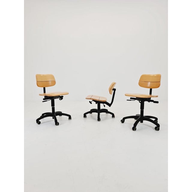 Bauhaus swivel office Armchair in solid wood By stollgiroflex 1990s The chair is in good conditionMeasurements: Height :...