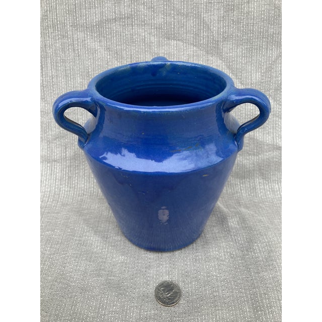 Vintage Blue Three Handle Pottery Jar Vase For Sale - Image 10 of 16