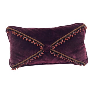 Purple Velvet Decorative Pillow With Glass Beads For Sale