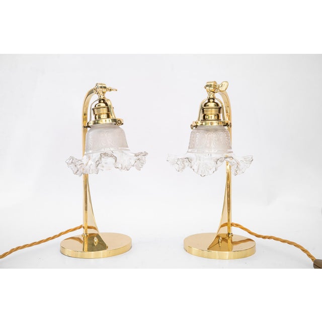 2x Art Deco table lamps with original antique glass shades, Vienna, 1920s. European Plug (up to 250V).The wiring of this...