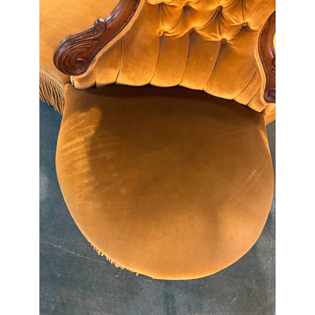 Goldenrod 19th C Tufted Velvet Victorian Lobby 3 Seat Chair/Settee For Sale - Image 8 of 10