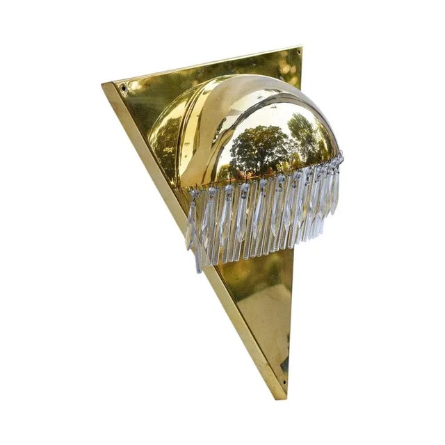 Large Art Deco Style Wall Lamps with Crystals, 1940s, Set of 2 For Sale - Image 4 of 6