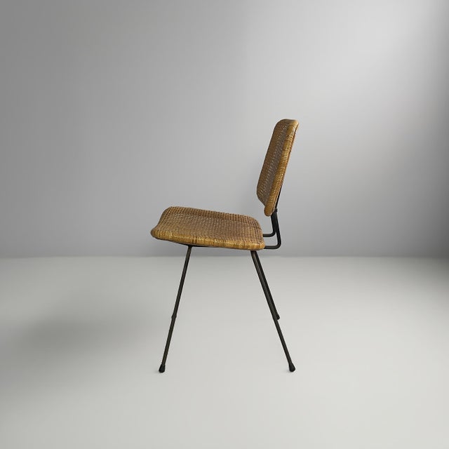 Italian Modern Rattan and Black Metal Chairs, 1960s, Set of 6 For Sale - Image 3 of 13