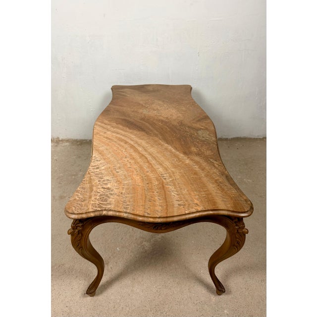 French Louis XV Style Coffee Table with Marble Top, Mid-20th Century For Sale - Image 4 of 13