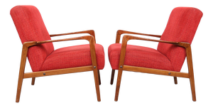 Vintage Danish Wooden Armchairs with Coral Fabric, 1950s, Set of 2