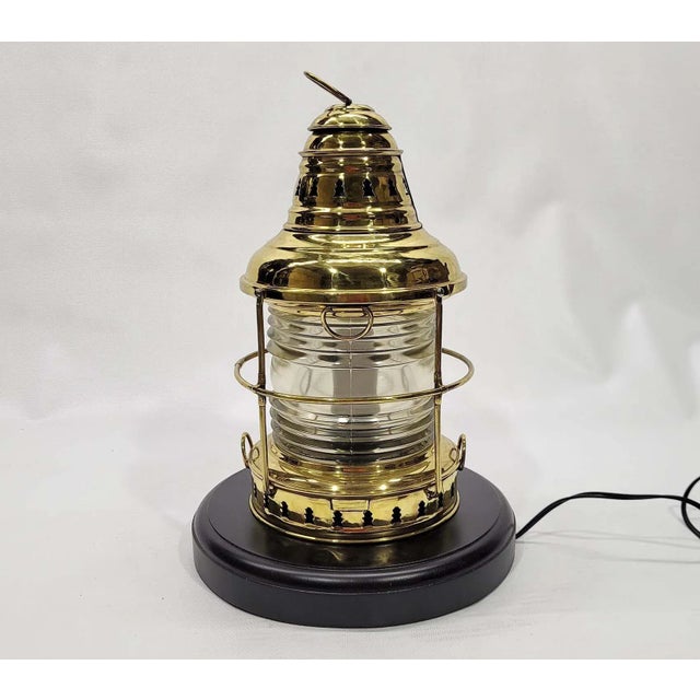 Mid 20th Century Brass Yacht Lantern with Fresnel Lens For Sale - Image 5 of 7