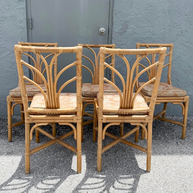 Vintage Boho Chic Rattan Dining Chairs - Set of 6 For Sale In West Palm - Image 6 of 9