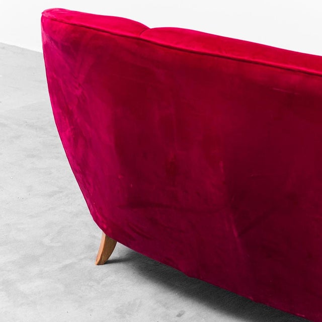 3-Seater Sofa in Red Velvet, 1950s For Sale - Image 9 of 14