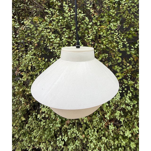 White Organic Modern Sculptural Ceramic Gubbio Pendant Lights by Miri Mara – Ribbed Stoneware, California Studio - Unused Pair For Sale - Image 8 of 10