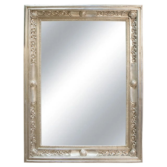 Wood Neoclassical Regency Rectangular Silver Hand Carved Wooden Mirror, 1970s For Sale - Image 7 of 7