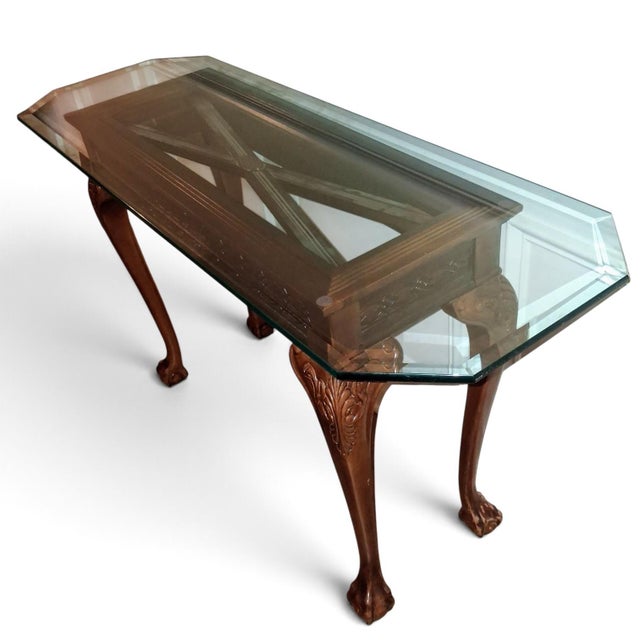 Early 20th Century Exquisite Chippendale Revival Glass Top Console Table For Sale - Image 4 of 12
