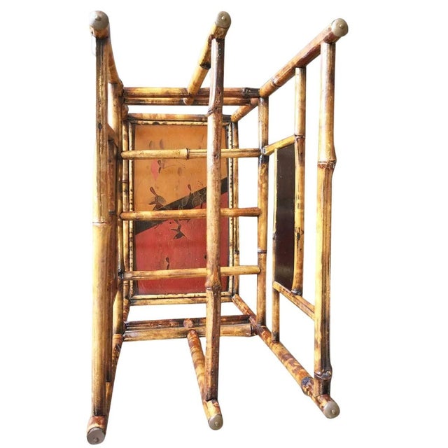 Antique Restored Aesthetic Movement Large Two-Tier Tiger Bamboo Magazine Rack With Divider For Sale - Image 4 of 8