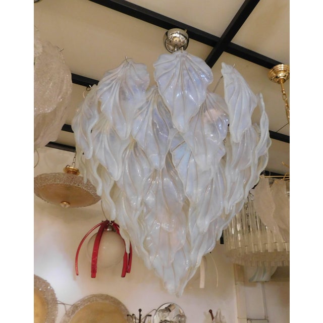 Vintage Opal Leaf Chandelier in Murano Glass, 1980 For Sale - Image 13 of 16