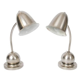 Art Deco Table Lamps in Nickel from Daalderop KDM Royal Holland, 1930s, Set of 2 For Sale