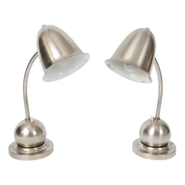 Art Deco Table Lamps in Nickel from Daalderop KDM Royal Holland, 1930s, Set of 2 For Sale