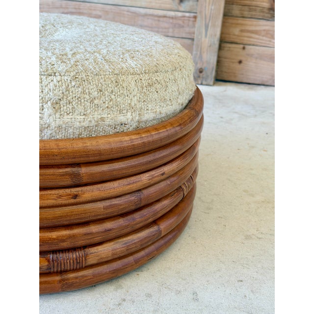 Mid 20th Century Vintage Restored Stacked Bent Rattan Ottoman or Footstool Manner of Paul Frankl For Sale - Image 5 of 12