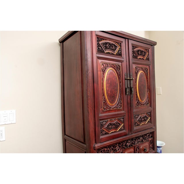 Chinese 19th Century Carved Chinese Wedding Cabinet For Sale - Image 3 of 18
