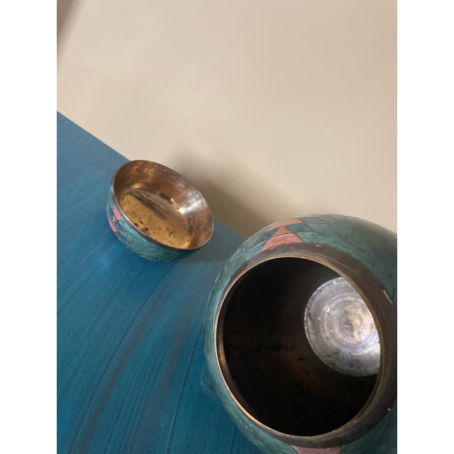 Vintage Enameled Brass Ginger Jar For Sale - Image 4 of 7