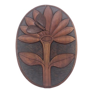 Mid Century Hand Carved Wood Wall Art For Sale