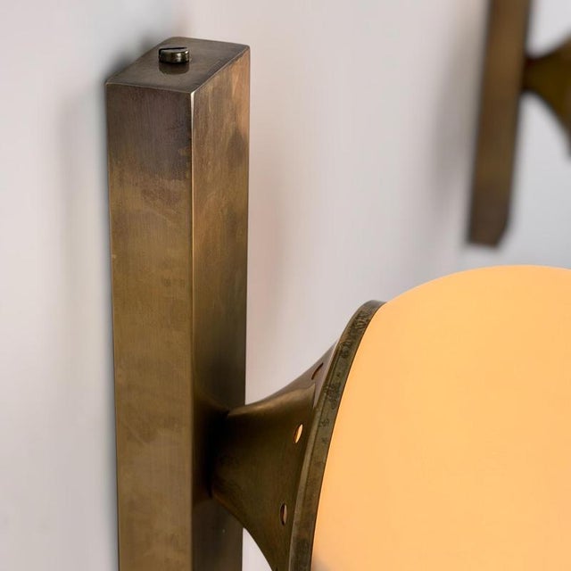Stilnovo Brass and Opaline Glass Double Sconces, Italy, 1960s, Set of 2 For Sale - Image 12 of 18