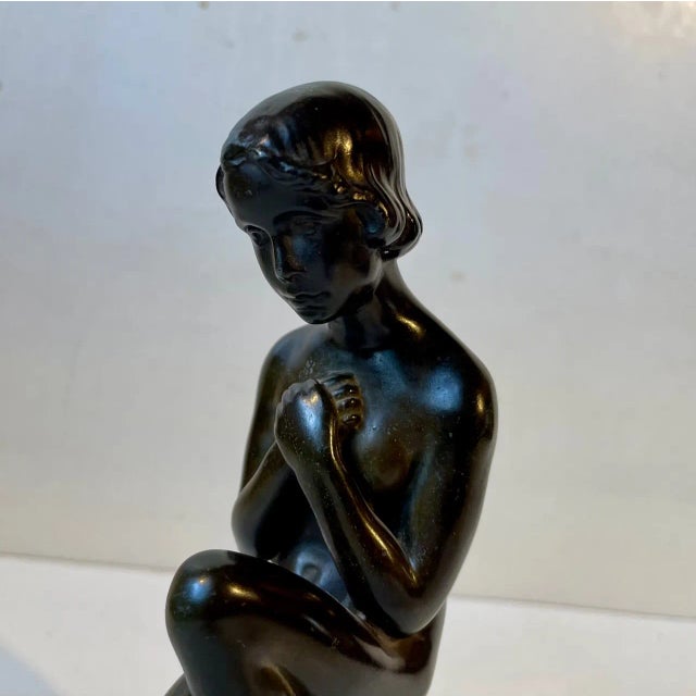 Patinated Sculpture of Young Woman by E. Borch for Just Andersen, 1930s For Sale - Image 3 of 12
