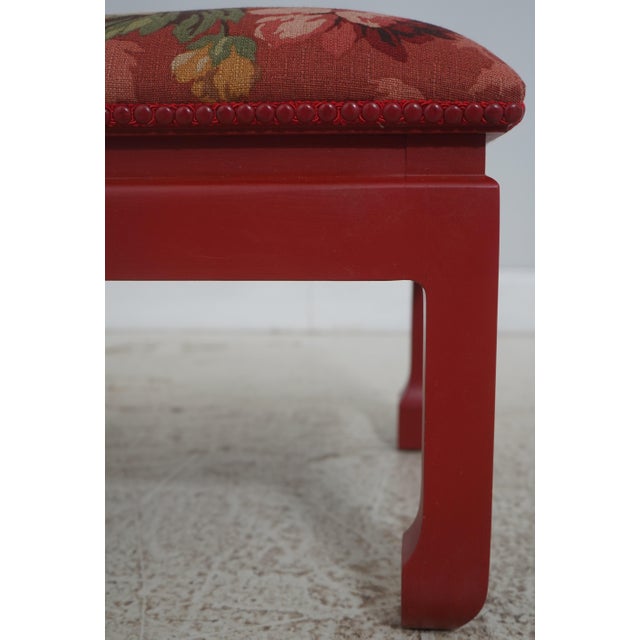 1990s Pair of Chinese Style Red Bird & Flower Ottoman or Stools - New Upholstery For Sale - Image 5 of 12